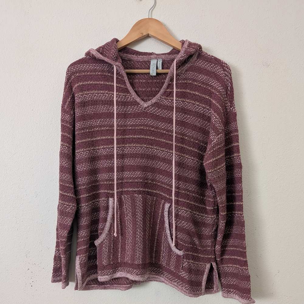 Sahalie Knit Hoodie, Size Medium, Mauve Striped Pattern